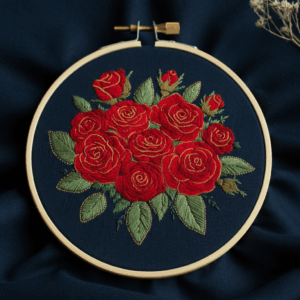 embroidery-bouquet-red-roses-blue-background