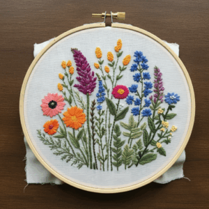 embroidery-bunch-flowers-piece-fabric