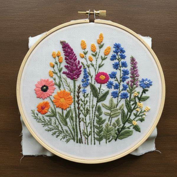embroidery-bunch-flowers-piece-fabric
