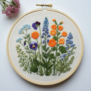 embroidery-bunch-flowers-white-surface