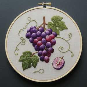 embroidery-bunch-grapes-leaves-plum
