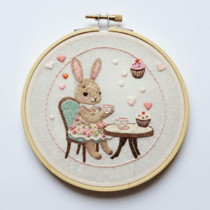 embroidery-bunny-sitting-at-table-cupcake