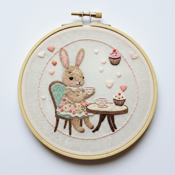 embroidery-bunny-sitting-at-table-cupcake
