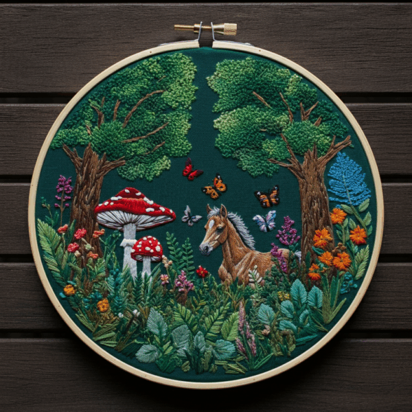 embroidery-horse-forest-mushroom-butterflies