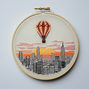 embroidery-hot-air-balloon-flying-over-city-sunset
