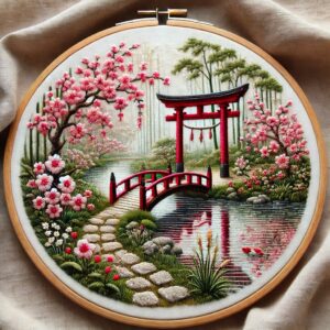 embroidery-japanese-garden-bridge-flowers