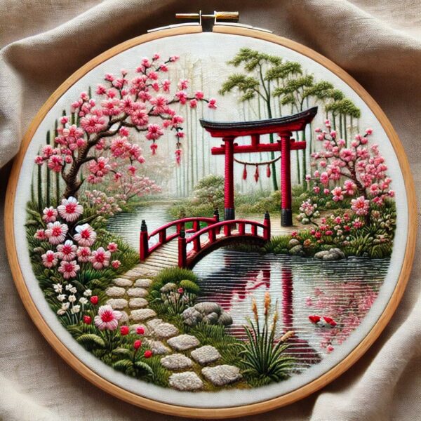 embroidery-japanese-garden-bridge-flowers