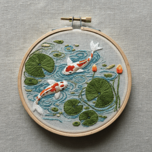 embroidery-koi-fish-lily-pads-pond