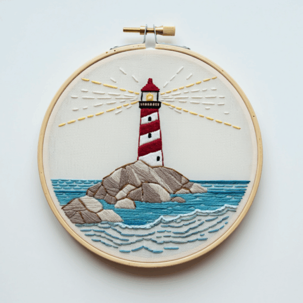 embroidery-lighthouse-rock-ocean