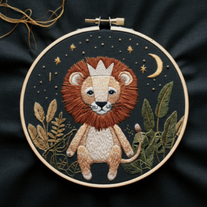 embroidery-lion-star-moon-background