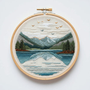 embroidery-mountain-scene-lake-birds