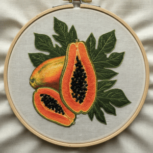 embroidery-papana-leaves-seeds-white-cloth