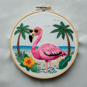 embroidery-pink-flamingo-white-background-palm-trees