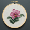 embroidery-pink-flower-green-leaves-white-background