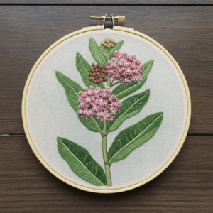 embroidery-pink-flower-green-leaves-white-background-2