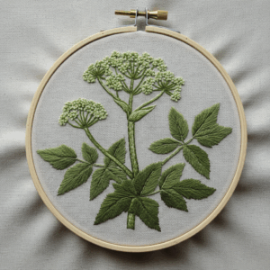 embroidery-plant-green-leaves-white-cloth