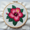 embroidery-red-flower-green-leaves-white-cloth