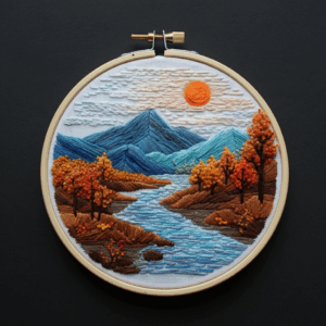 embroidery-river-mountains-sun-setting