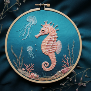 embroidery-seahorse-jellyfish-blue-background
