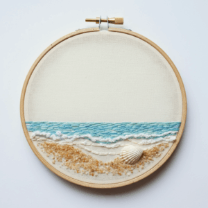 embroidery-seashell-white-background-blue-ocean