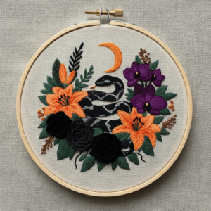 embroidery-snake-flowers-crescent-white-background