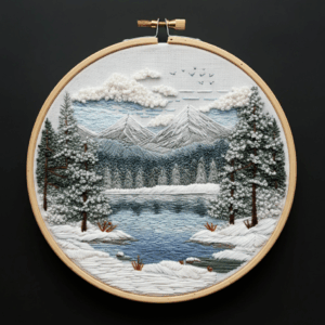 embroidery-snowy-scene-lake-mountains