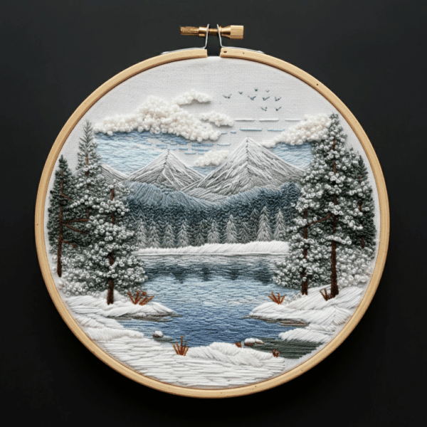 embroidery-snowy-scene-lake-mountains