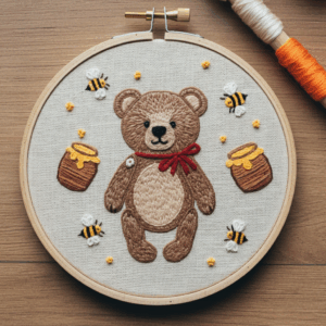 embroidery-teddy-bear-bees-honeycombs-wooden-surface-2