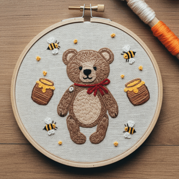 embroidery-teddy-bear-bees-honeycombs-wooden-surface-2