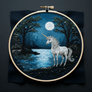 embroidery-unicorn-standing-forest-by-river