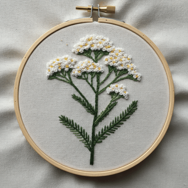 embroidery-white-flower-green-leaves-white-cloth