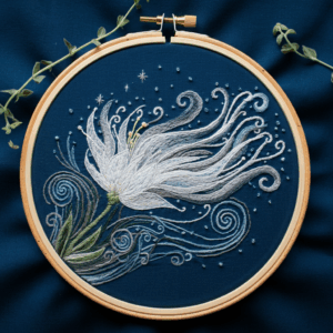 embroidery-white-flower-swirls-stars-blue-background