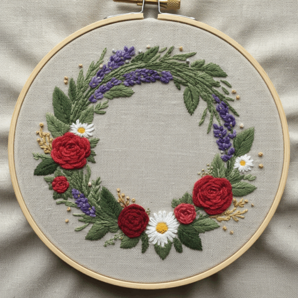 embroidery-wreath-flowers-leaves-linen-surface-2
