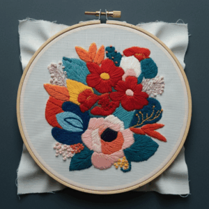 embroidery-white-cloth-colorful-flower-arrangement