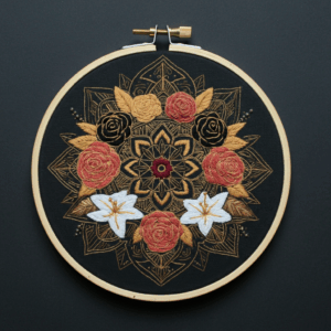 embroidery-black-background-gold-red-flower-design