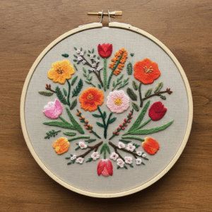 embroidery-bunch-flowers-wooden-surface-4