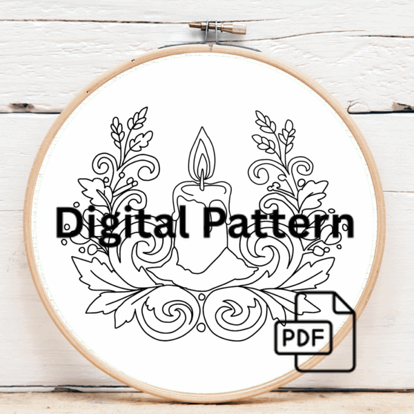 close-up-cross-stitched-picture-lit-candle-2