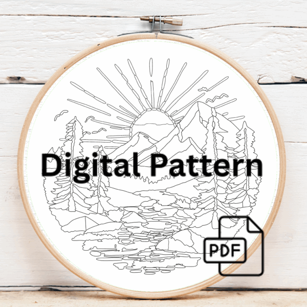 close-up-cross-stitched-picture-mountain-scene