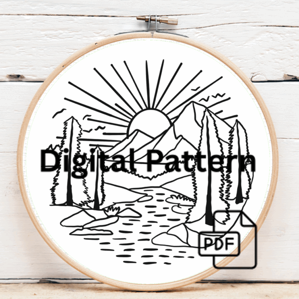 close-up-cross-stitched-picture-mountain-scene-2