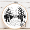 close-up-cross-stitched-picture-path-through-forest