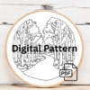 close-up-cross-stitched-picture-road-woods
