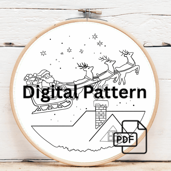 close-up-cross-stitched-picture-santa-sleigh-reindeers