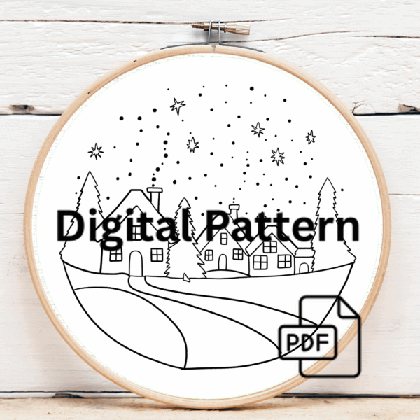 close-up-cross-stitched-picture-small-house