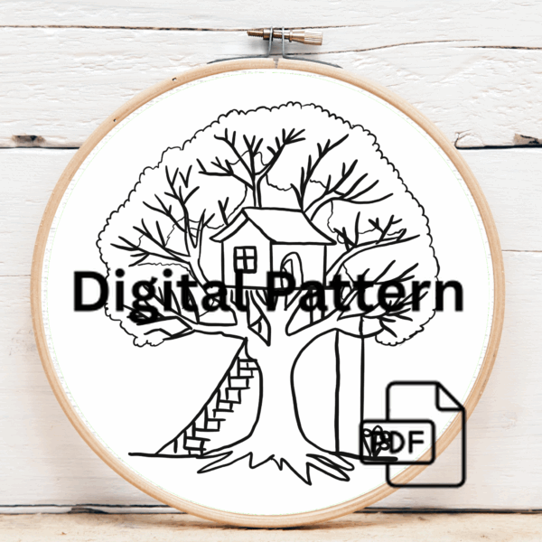 close-up-cross-stitched-picture-tree-house