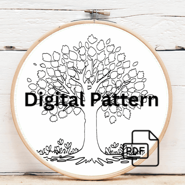close-up-cross-stitched-picture-tree-leaves