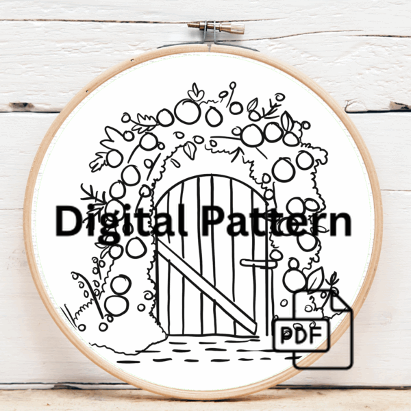 close-up-cross-stitched-picture-wooden-door