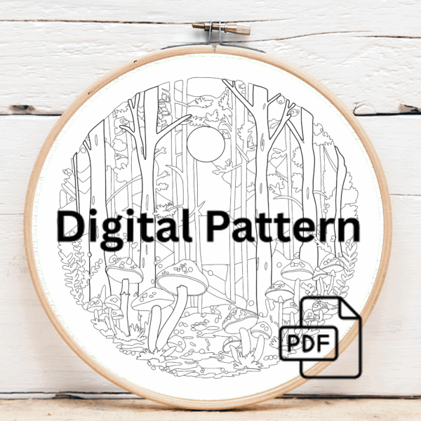 close-up-cross-stitched-picture-mushrooms-forest