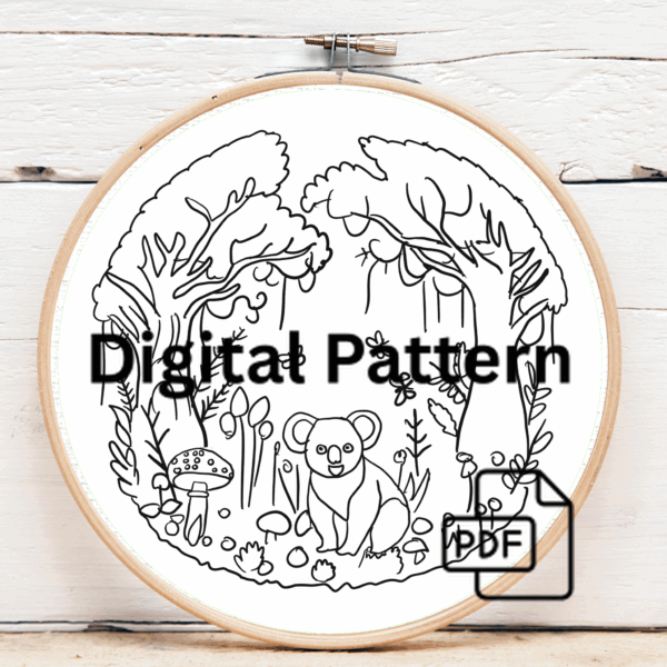 close-up-cross-stitching-picture-koala-surrounded-by-flowers-trees