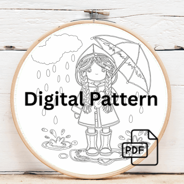 close-up-embroidery-girl-pink-raincoat-holding-umbrella