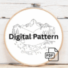 close-up-embroidery-mountain-scene-pond